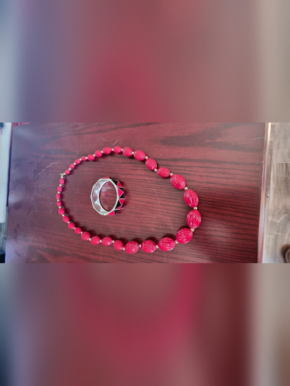 Red Beaded Necklace and Matching Bracelet - Vintage Costume Jewelry